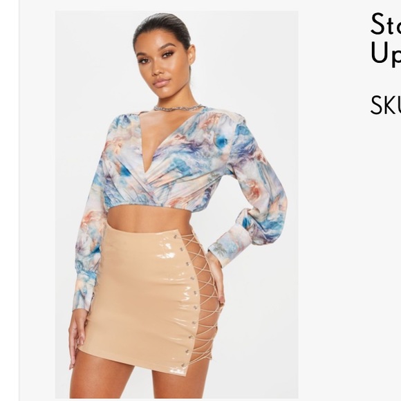 PrettyLittleThing Dresses & Skirts - Stone Vinyl Lace Up Side Mini Skirt